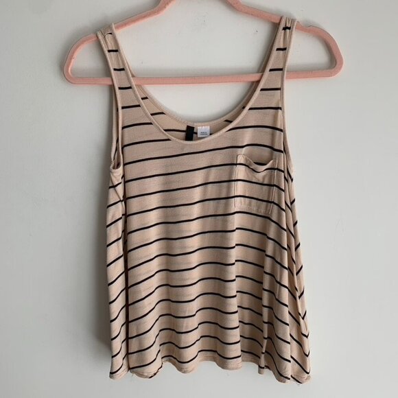 H&M Women's Tank Top Stripes Cropped Sleeveless Taupe Neutral Casual Flowy 4 - Picture 6 of 14